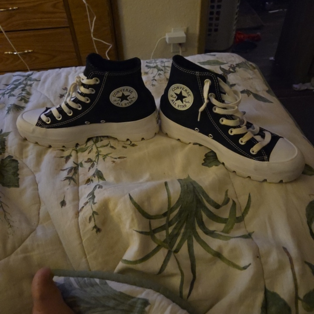 Converse Black Lugged High-Top Sneakers with White Accents